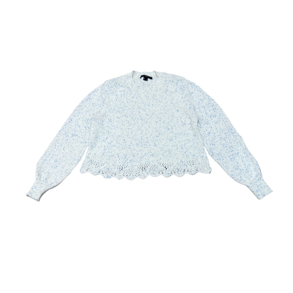 French Connection Nevanna Hem Detail Sweater White Blue Scalloped Marl Large L